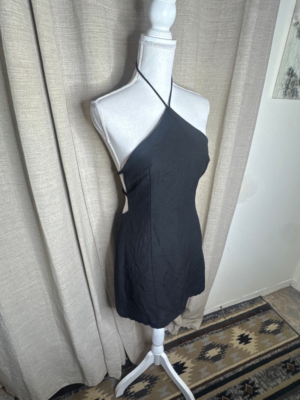 Sky To Moon Black Open Back Halter Neck Mini Dress with Side Zip Sz L